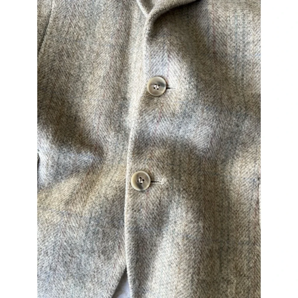 FARAH Clothing Co Men's Vintage Blazer Jacket 44L Beige Plaid 2 Button 100% Wool